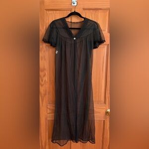 Vintage Sheer Black Robe with Lace Detail